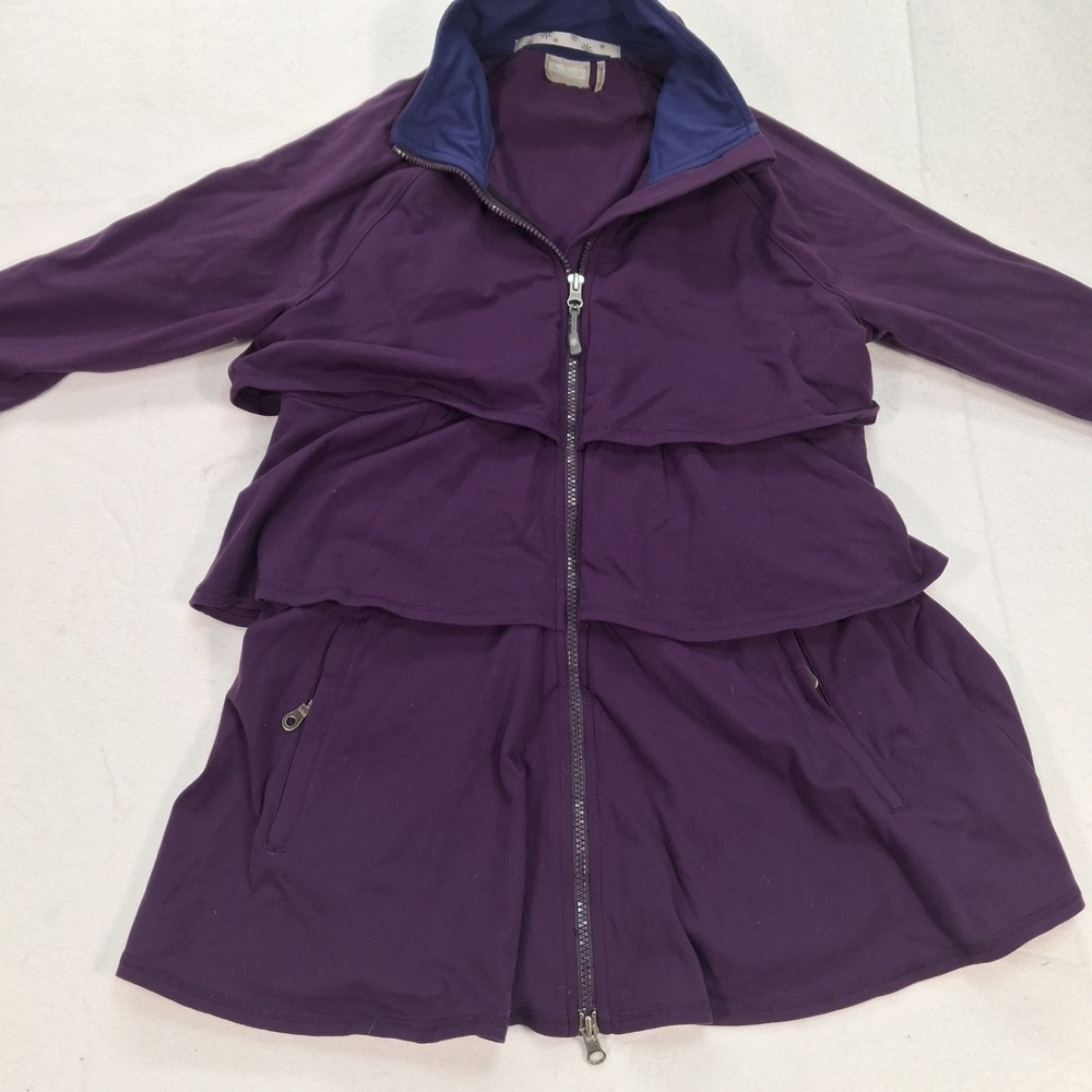 Athleta Jacket Womens L Tiered Ruffle Full Zip Purple 861830 EUC